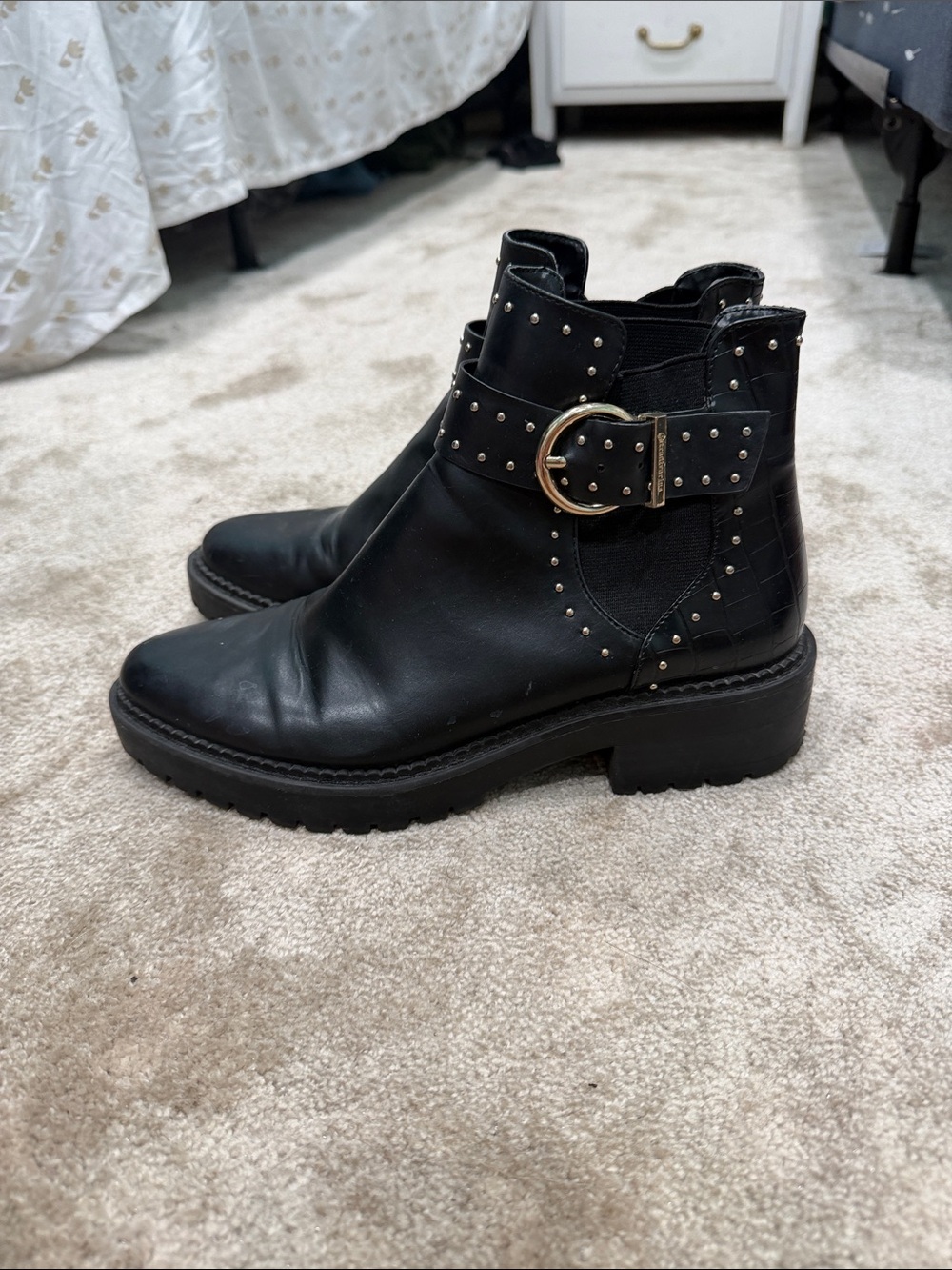 stradivarius Black Studded Buckle Ankle Booties